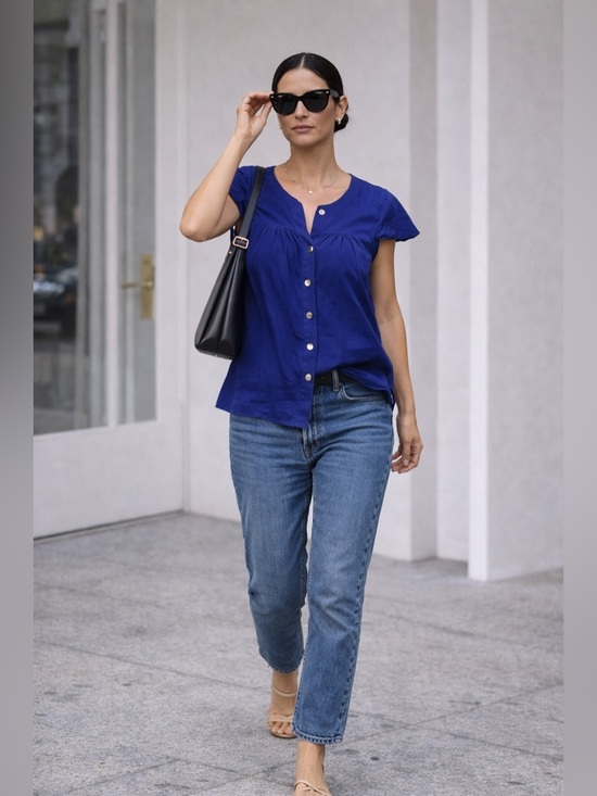 Banana Republic Tops - Banana Republic Cobalt Silk Blend Button Front Blouse | Effortless Minimal Chic